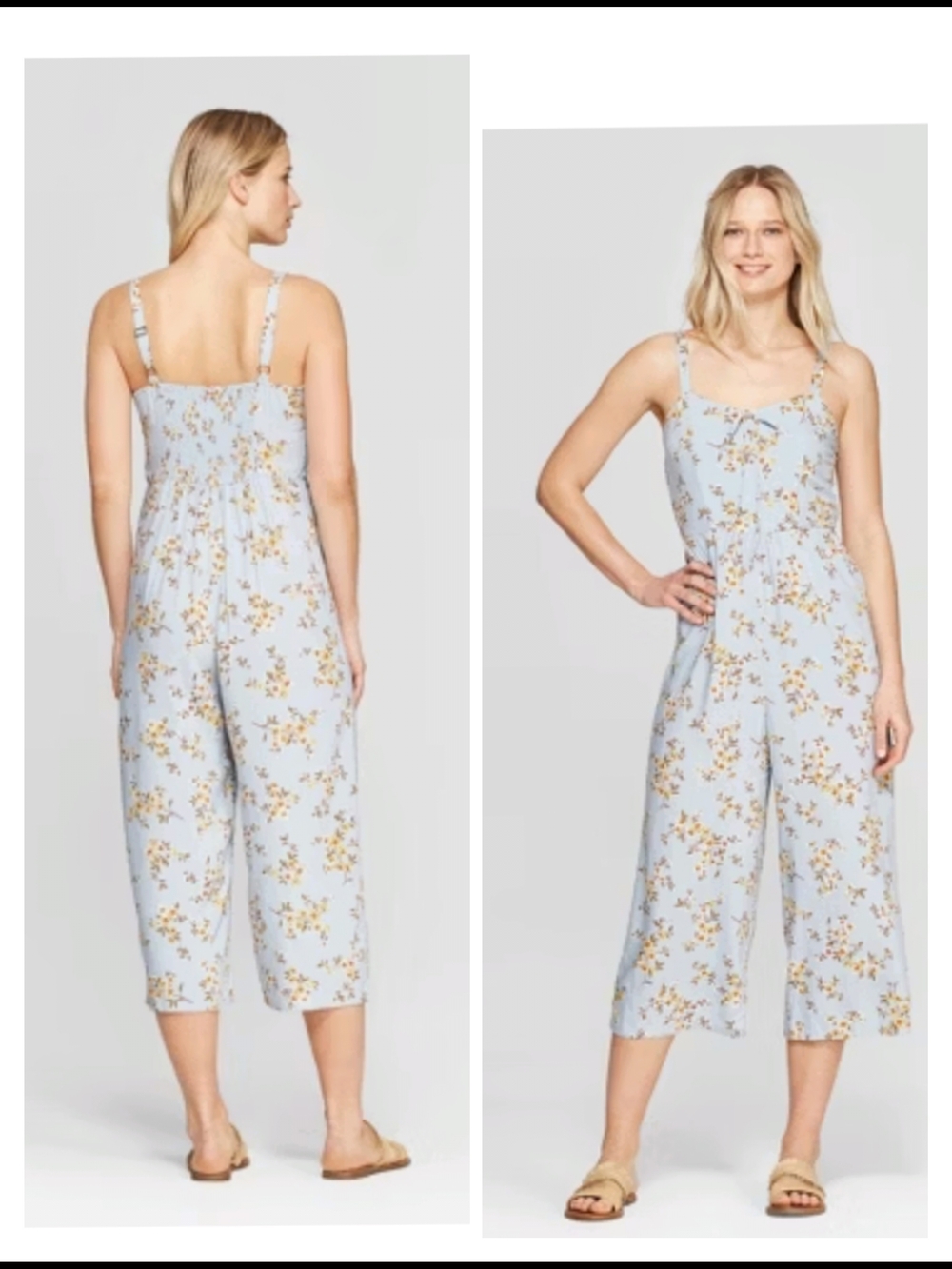Xhilaration Light Blue Floral Cropped Jumpsuit